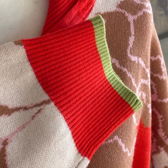 Impressions Floral Patterned Zip-Up Sweater - Orange and Brown Sz L - Picture 6 of 7